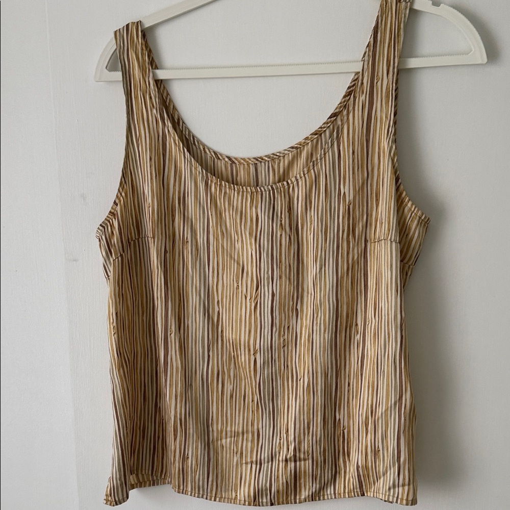 Talbots Silk Striped Button-Up Blouse in Tan and Cream with matching tank top